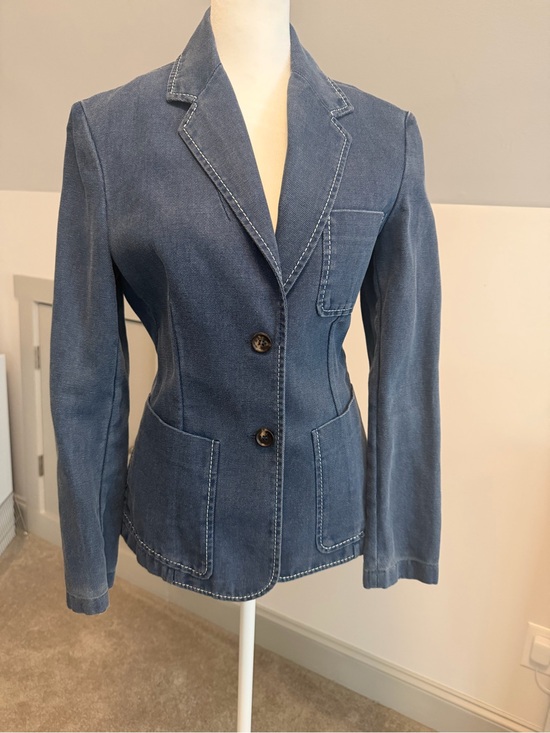 Celine Jackets & Blazers - Vintage CELINE Blue Denim Canvas Jacket Blazer Contrast Stitch Made in France 38